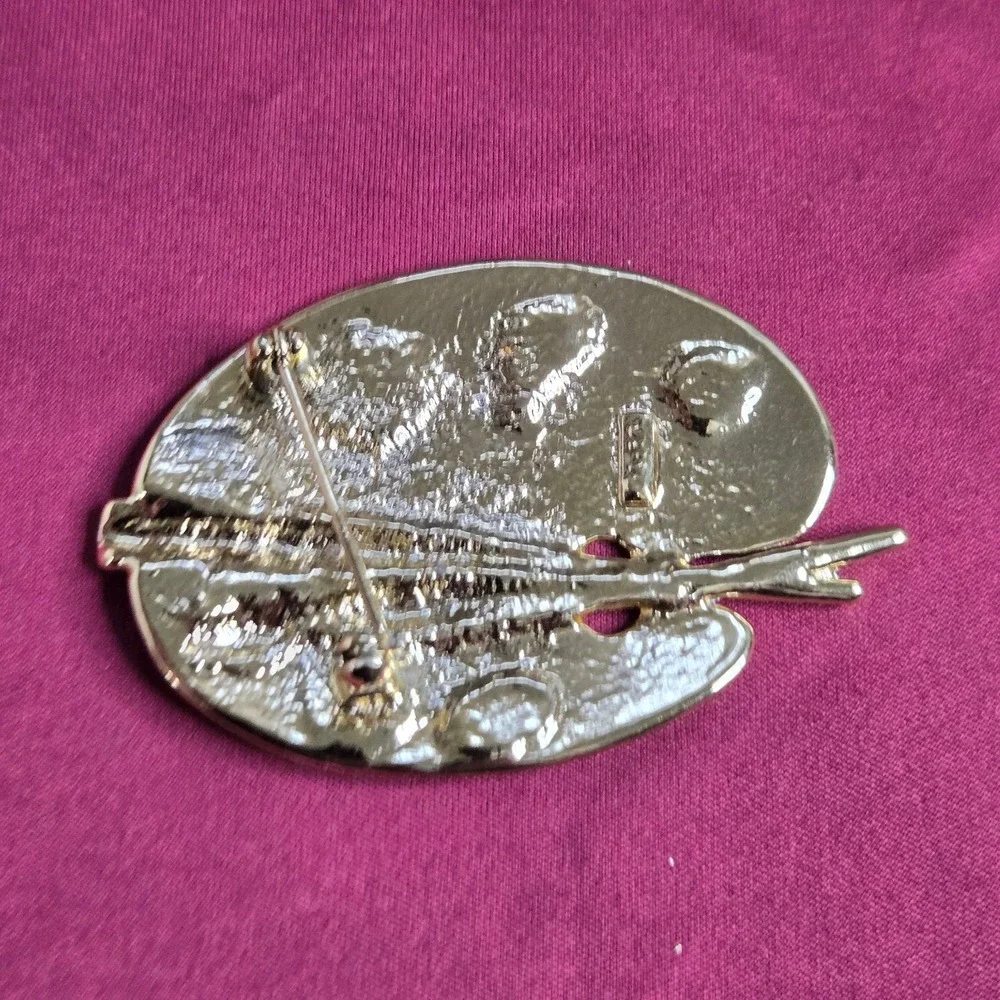 AJC Vintage Artist Painter Palette Enamel Gold Tone Brooch Pin Excellent